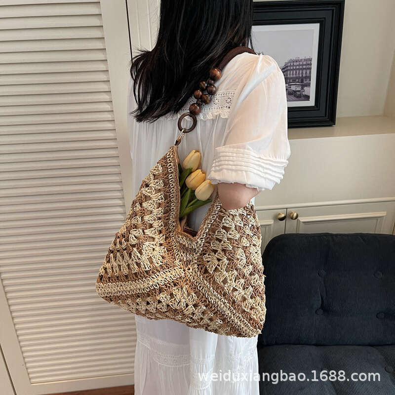 Free shipping designer bag Luxury bag Straw for Women, Large Capacity New Chinese Style Totem Shoulder Bag, Summer Beach Vacation Woven Underarm Bag