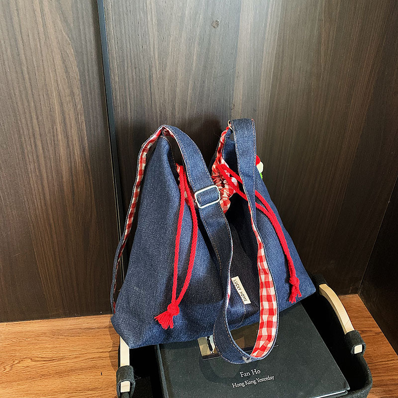 Free shipping designer American Style Design Denim Plaid Crossbody Bag Versatile Adjustable Strap Student Backpack Dopamine Color Series Shoulder Bag