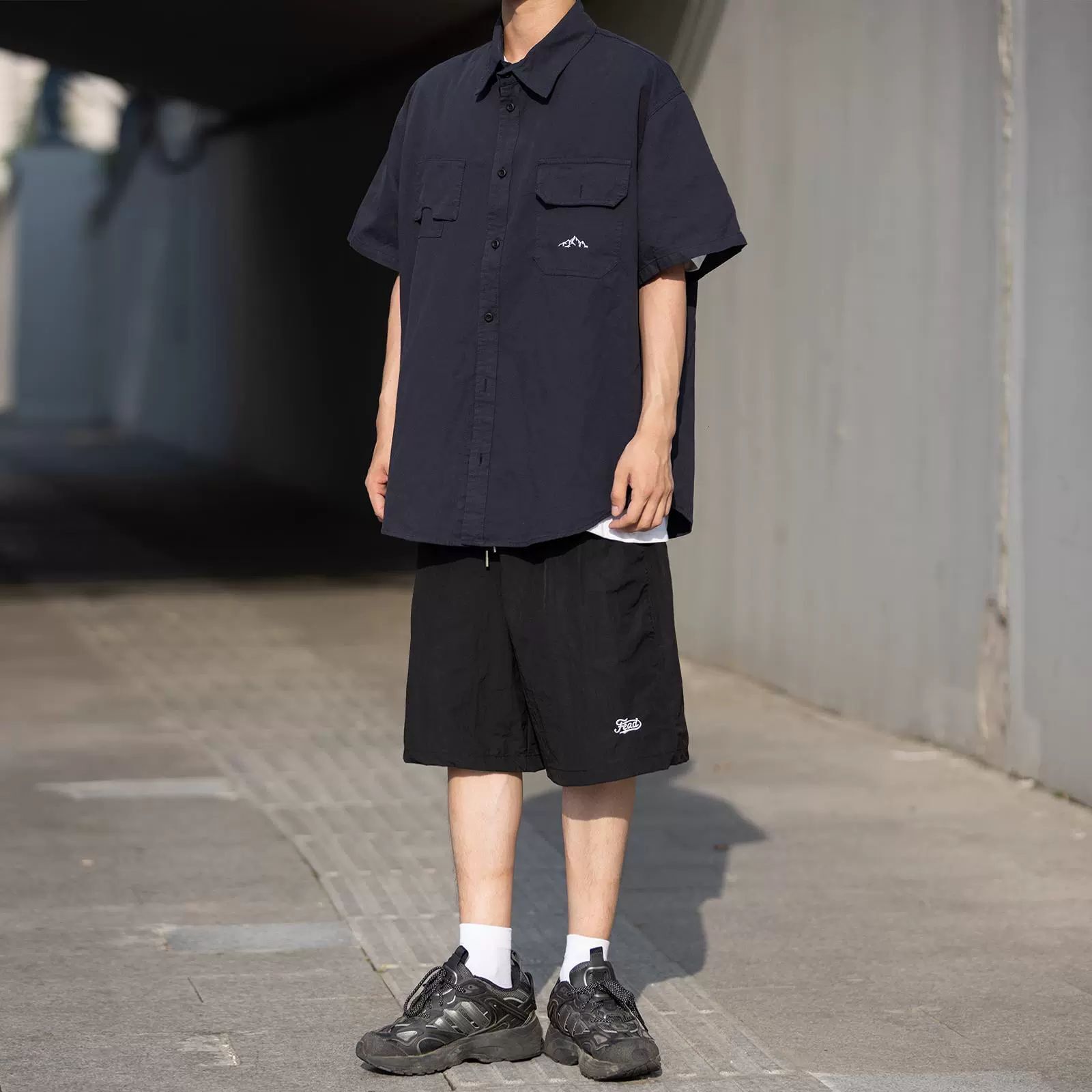 Designer Short Sleeves Factory Direct Supply Japanese Trendy Brand Irregular Pocket Workwear Short Sleeve Shirt Ins Style Unisex Functional Summer Shi