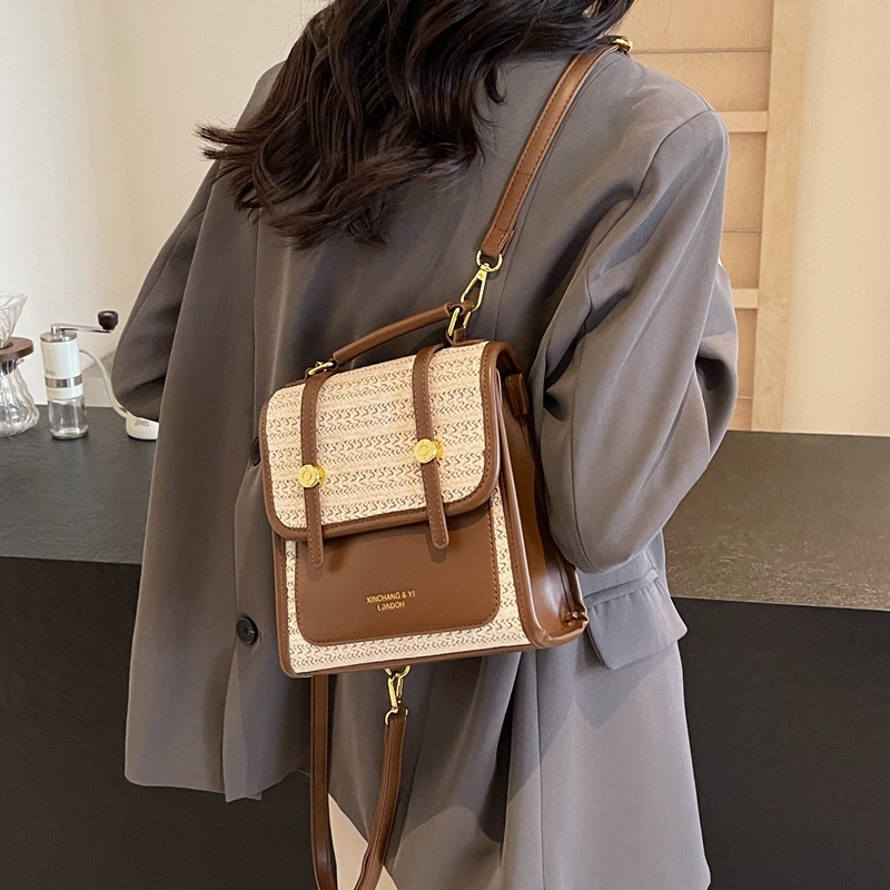 Free shipping designer Outdoor Travel Backpack Summer Straw Bag Small Handmade Woven Bag Beach Rattan Bamboo Backpack