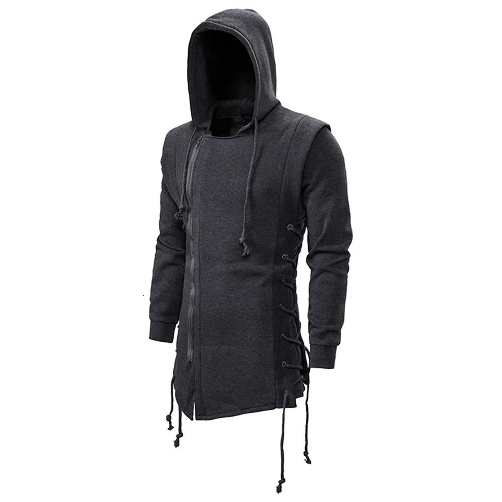 Men Hoodies Sweatshirts Casual Autumn Slim Fit Solid Long Sleeve Trendy Punk Hooded Sweatshirt Gothic Drawstring Male Tops 250707