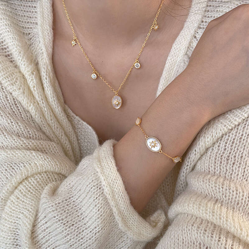 25 Luxury jewelry designer bracelet For Women necklace zircon star oval bracelet necklace set high-end retro collarbone chain fashionable and versatil