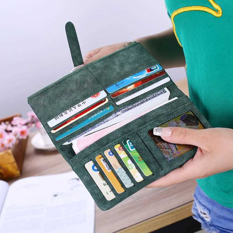 Wen Matte Wallets PU Leather LG Purse Cluh Mey Bag Fem Dr Strap Vintage Wallet Fi Holder Y250707