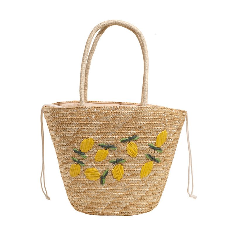 Free shipping designer 2025 New Straw Bag for Women Versatile Shoulder Bag High-End Commuter Handbag Tote Bag Lemon Embroidery Woven Bag