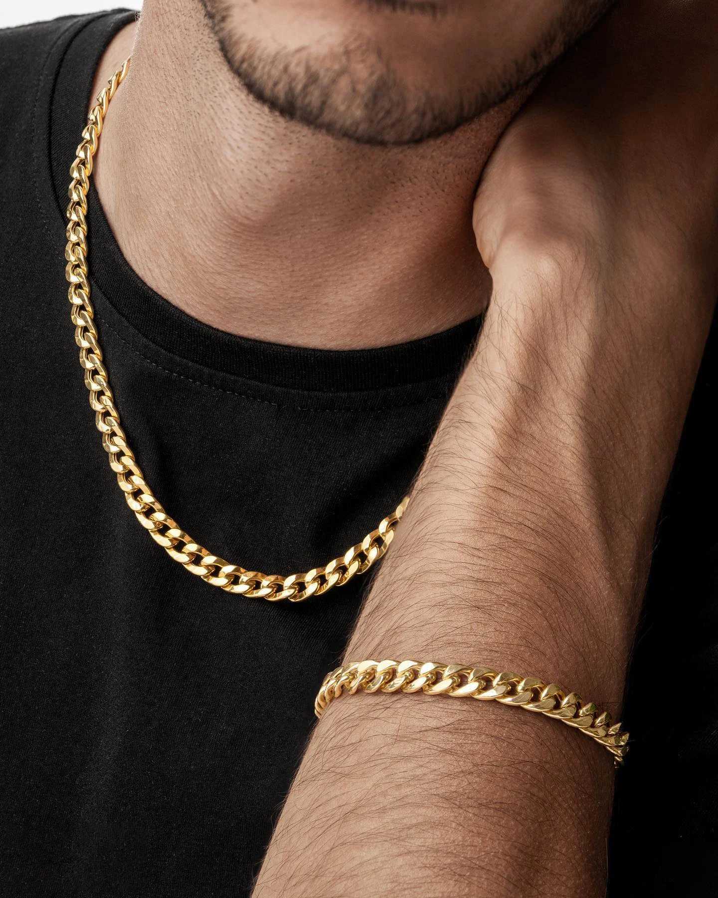 2024 Punk Stainless Steel Gold Color Rope Necklace Bracelet Set Fashion Minimalist Jewelry Set for Men Women Unisex Simple Gift XJ250707