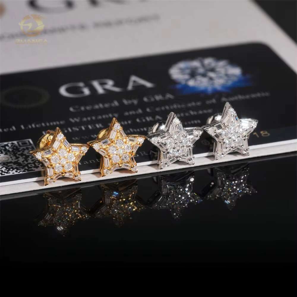 Pass Diamond Tester Silver 925 Popular Star Iced Out Hip Hop Moissanite Diamond Earrings
