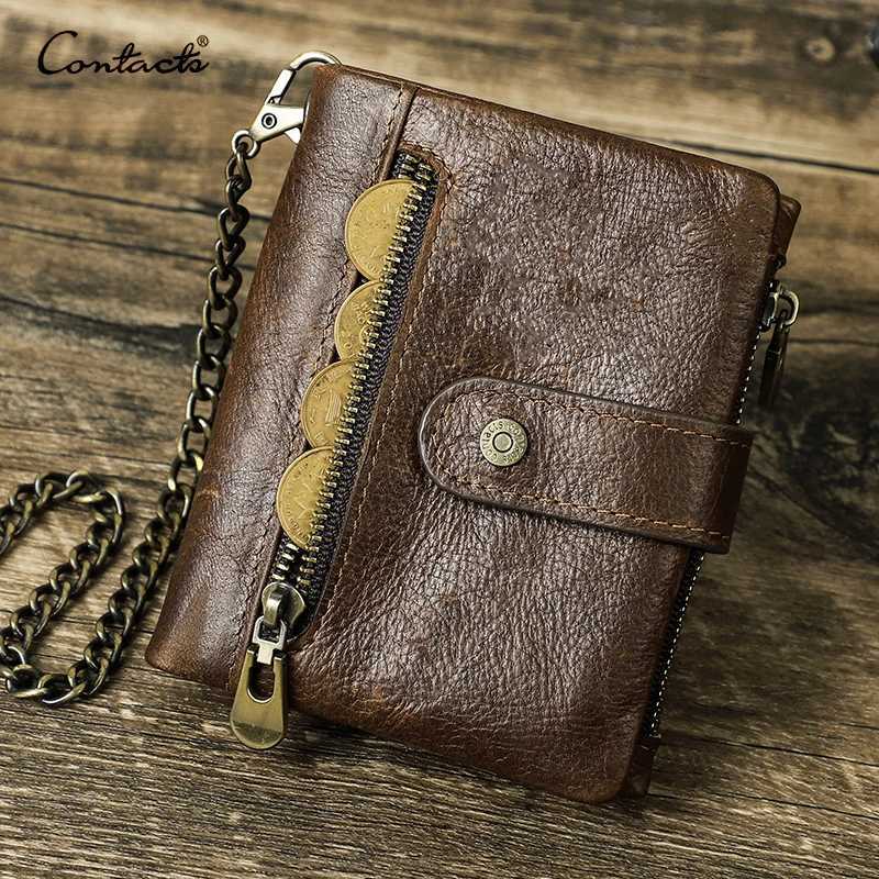 CTACTS Genuine Leather Men Wallet Anti Theft Chain RFID Casual Mey Clip M Wallets Small Purse Coin Pocket Y250707