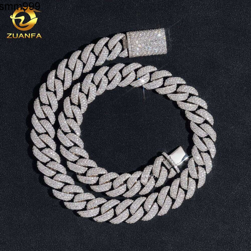 Fully VVS 3 Rows 16Mm Miami Hip Hop Fine Jewelry Lab Moissanite Dia Men Necklace Cuban Link Chain Custom Clasp