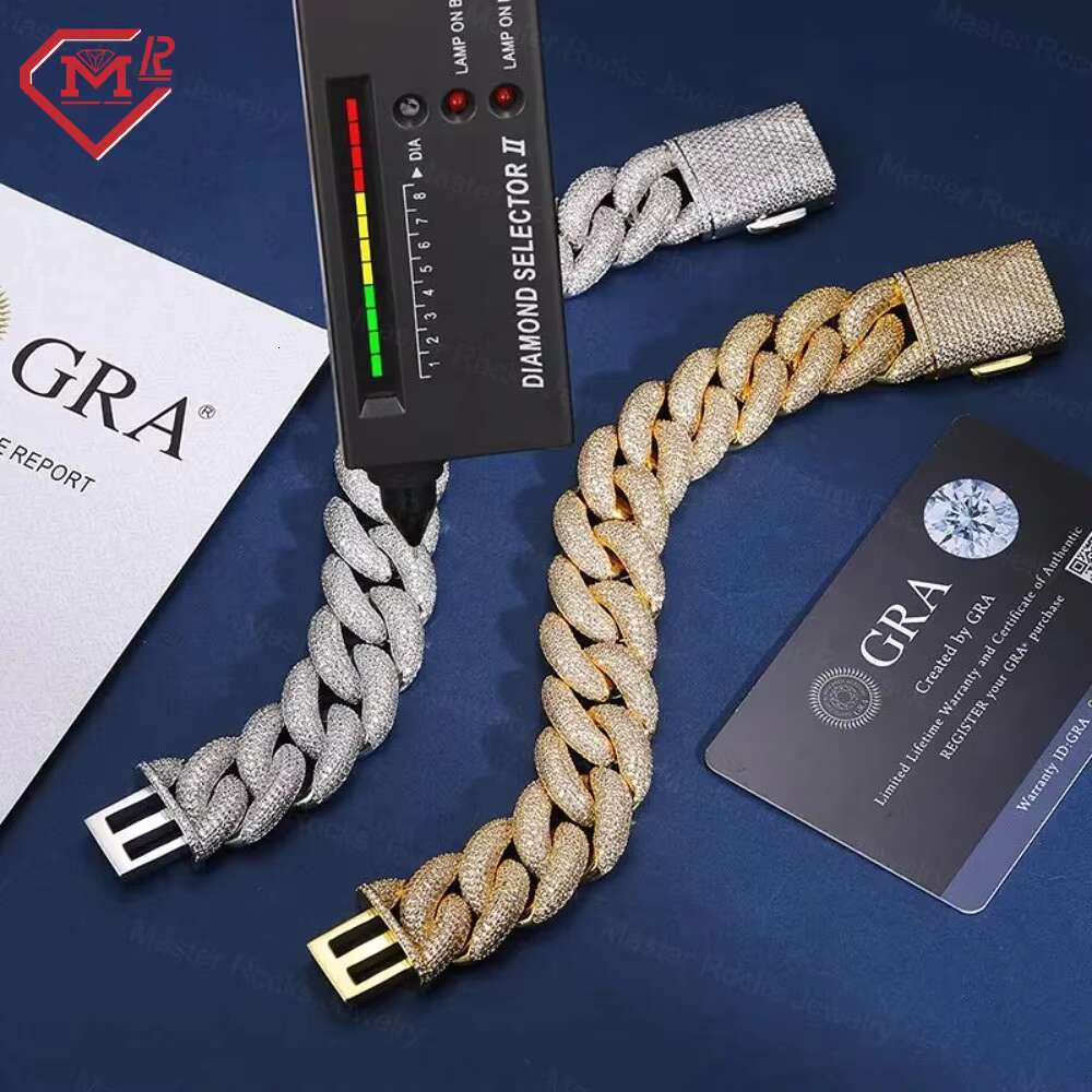 16MM Moissanite Necklace Chain 3 Rows Hiphop S925 Vvs Custom Jewelry Moissanite Cuban Link Chain