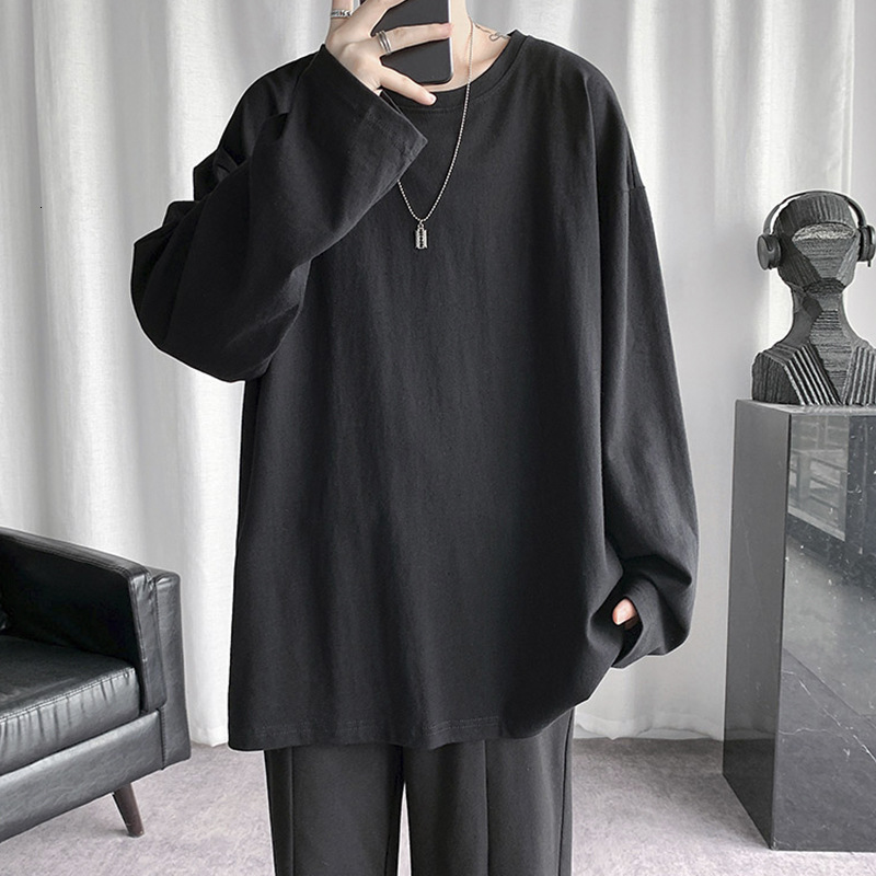 White Long Sleeve T-shirt For Men, Trendy Brand, Ins Style, Hong Kong Style, Solid Color, Versatile Designer Short Sleeves Top, Spring And Autumn Basi