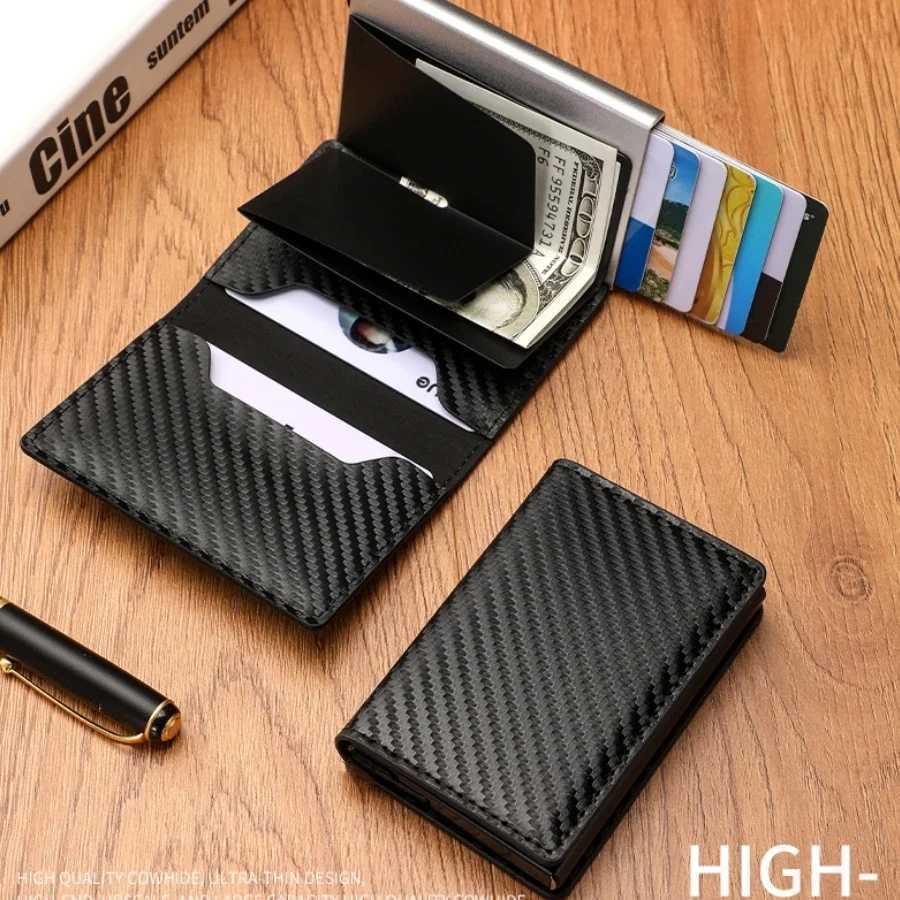 Carbfiber Holder Wallet Men RFID Smart Meral Thin Slim Pop Up Minimalist Wallet Small Black Purse Metal Wallet Y250707