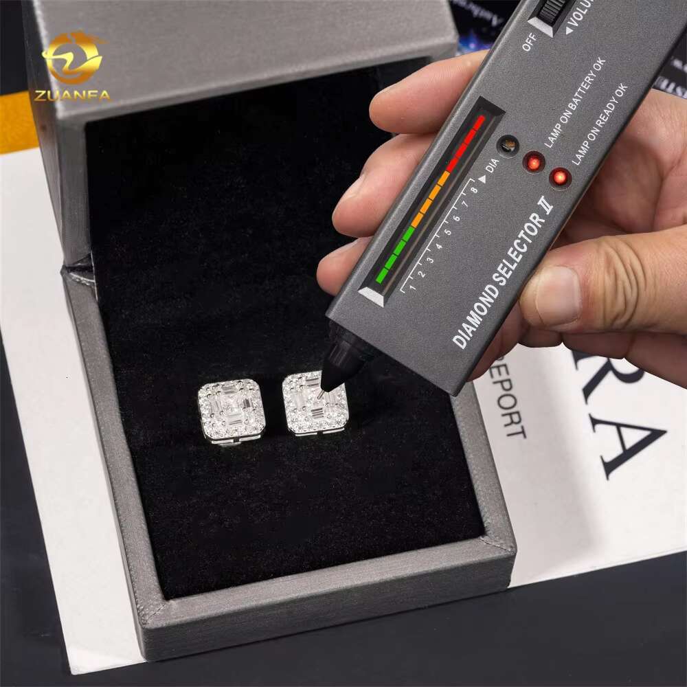 GRA Certificate Hip Hop Screw Back Iced Out Moissanite 925 Sterling Silver Square Mens Diamond Earrings