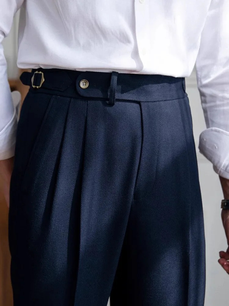 England Style Naples Pants For Men High Waisted Paris Button Business Casual Trousers Spring Autumn Fashion Suit Pant Adjustable 250707