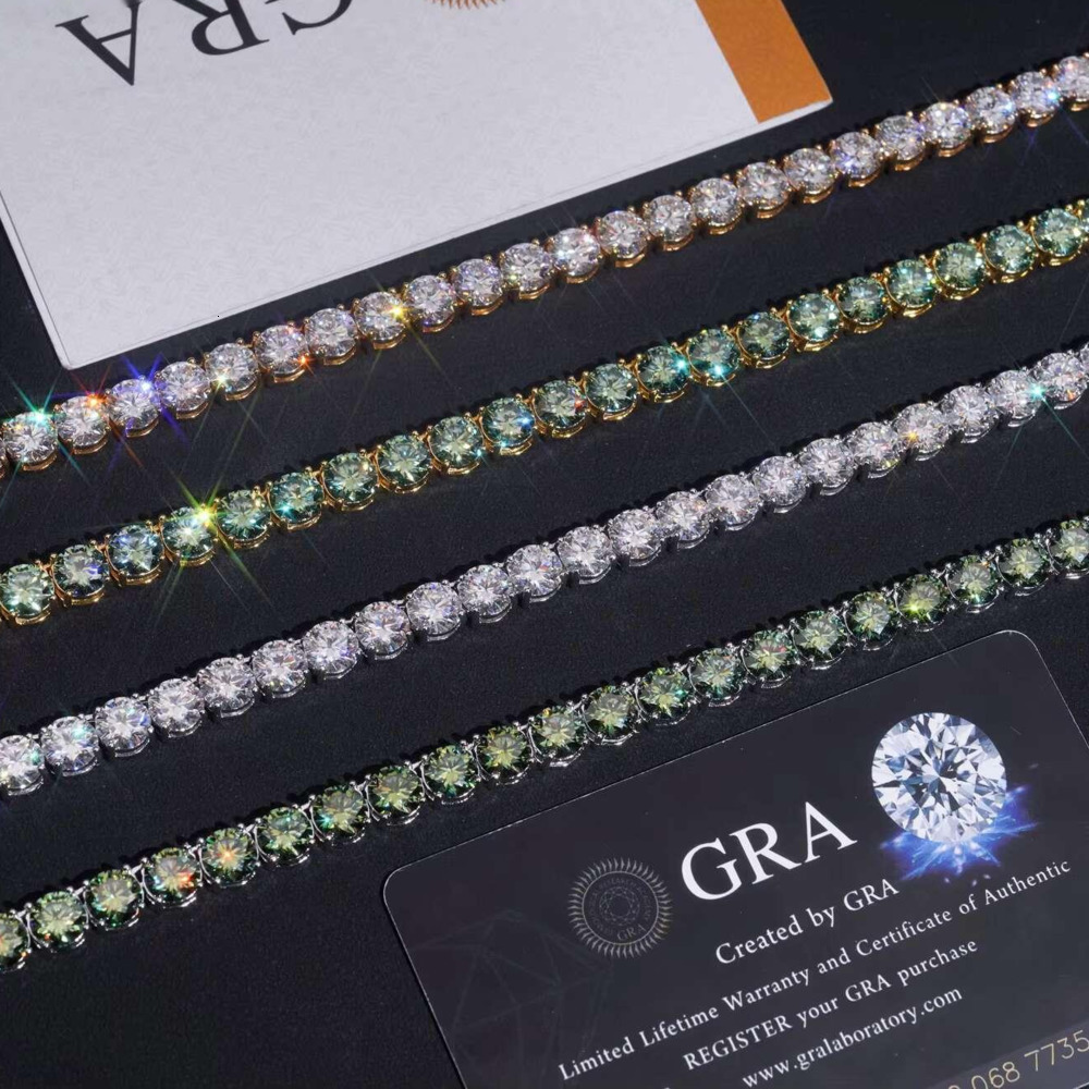 GRA Hip Hop Accessories 925 Pure Silver Brilliant Cut VVS 6.5mm Diamond Moissanite Tennis Chain Fashion Necklace
