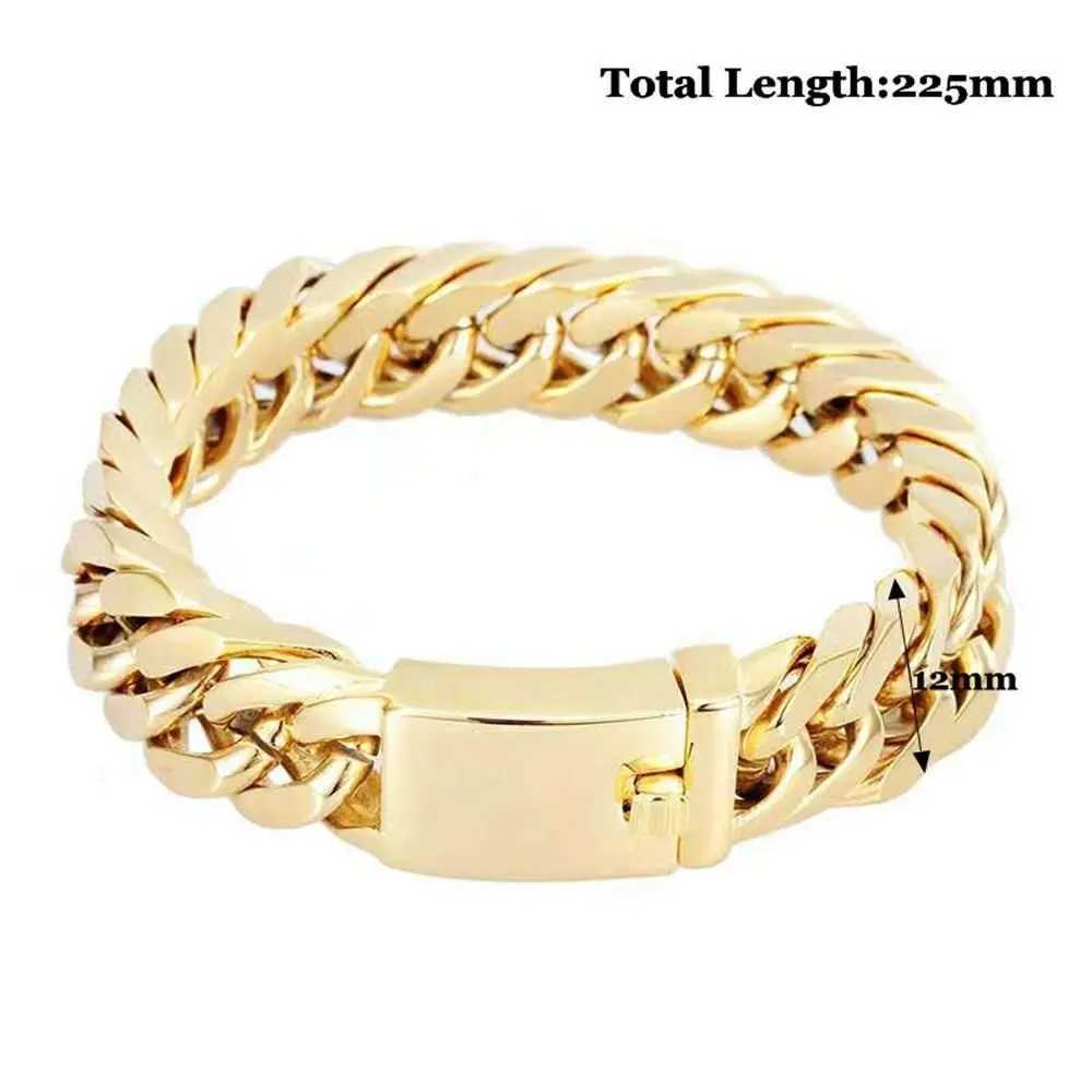 Women Men Gold Color Fashion Bracelet Hip Hop Stainless Steel Cuban Bracelet Link Chain XJ250707