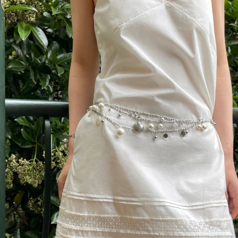 Women's body accessories: Pearl belly button necklace paired with skirt metal chain, sexy pendant, adjustable belly button 250716