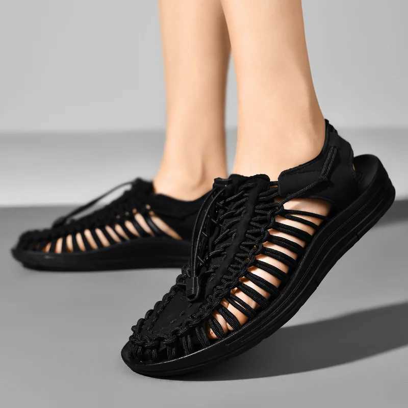 Summer Men Sandals Fion Handmade Weaving Design Beach Sandals Breathable Casual Flat Sandals Outdoor Couples Sandals Size 48 Y250707