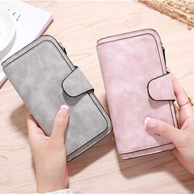 Wen Wallet Frosted Leather Lg Vintage Fem Cluh Bag Holder Ladies Zip Purse Phe Mey Clip Y250707