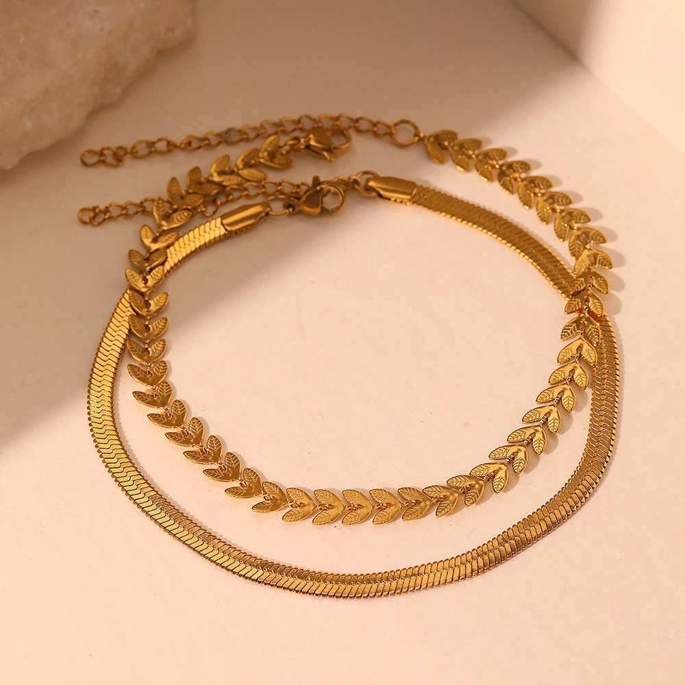 Stainless Steel Anklet Creative Splicing Wrap Around Leaf Design Blade Chain Anklet For Women Jewelry Goddess Banquet Fine Gifts XJ250707