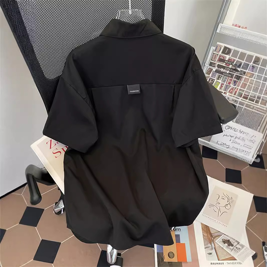 Trendy American Style Functional Workwear Short Sleeve Shirt For Designer Short Sleeves Men Summer BF Loose Casual Turn-down Collar Half Sleeve Fashio