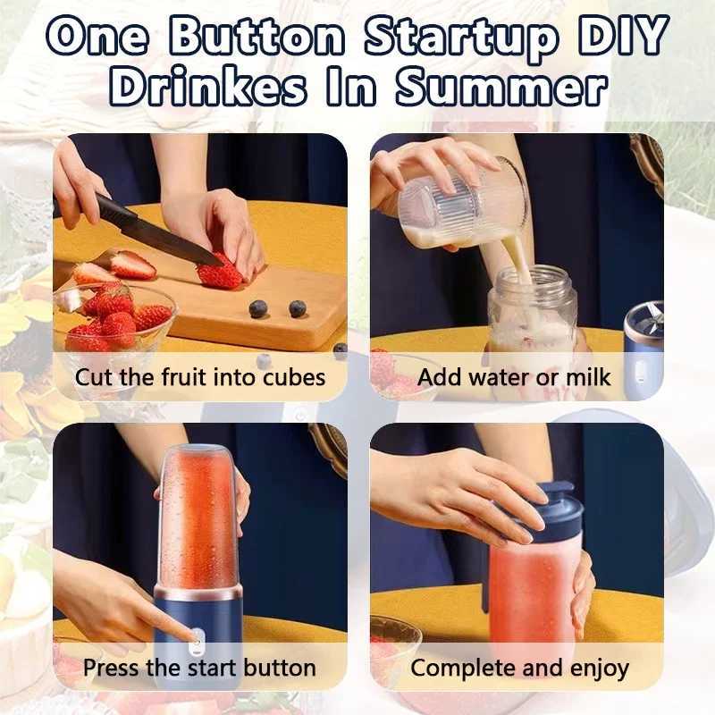 Multifunction 2 Cups Portable Fruit Juicer Blender 6 Blades Juice Mixer Mini Ice Blender USB Charging Wireless Juice Extractor T250707