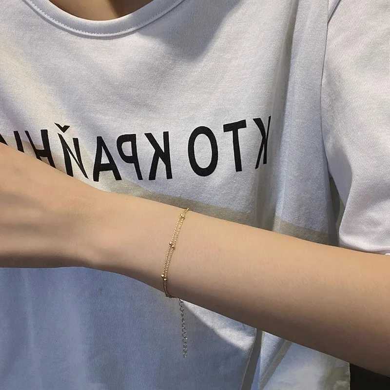 Fashionable 925 Sterling Silver Gold Small Round Bead Bracelet for Womens Retro Double-Layer Bracelet Birthday Jewelry Gift XJ250707