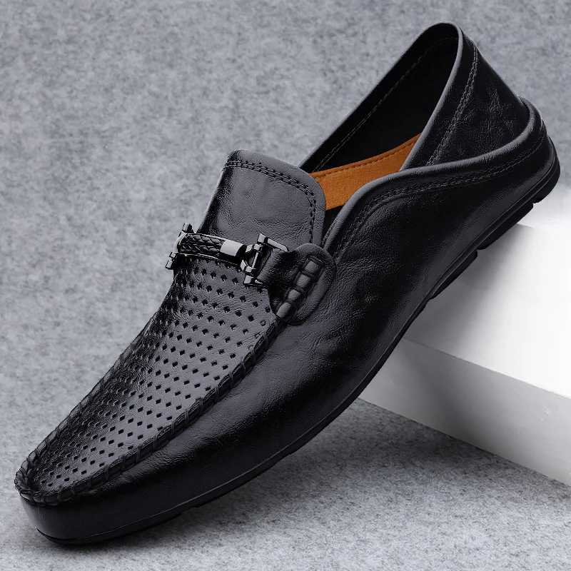 New Summer Punching Breathable Quality Men Dual Purpose Leather Shoes and Slippers Fion Casual Sizes 35-49 Loafers Y250707