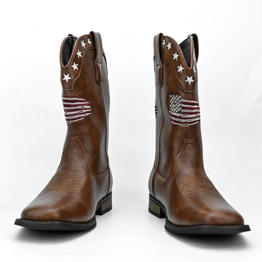 Square Toe Embroidered Straight Men's Cowboy Boots with Unique Free shipping Pattern Design