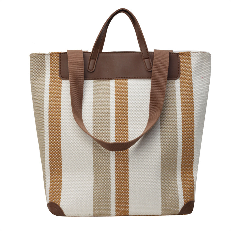 Free shipping designer Color-Block Striped Canvas Bag for Women Large Capacity New Fashion Single Shoulder Bag Versatile Commuter Handbag Tote Bag