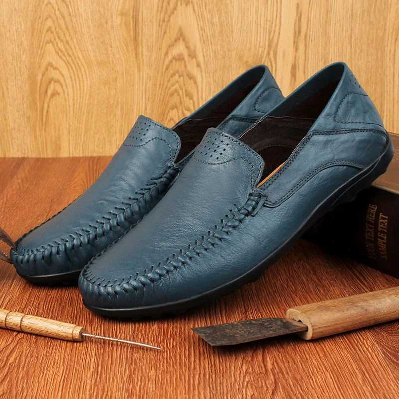 Genuine Leather Men Casual Shoes Luxury Brand Formal Men Loafers Italian Breathable Slip on M Boat Shoes Size 37-47 Y250707