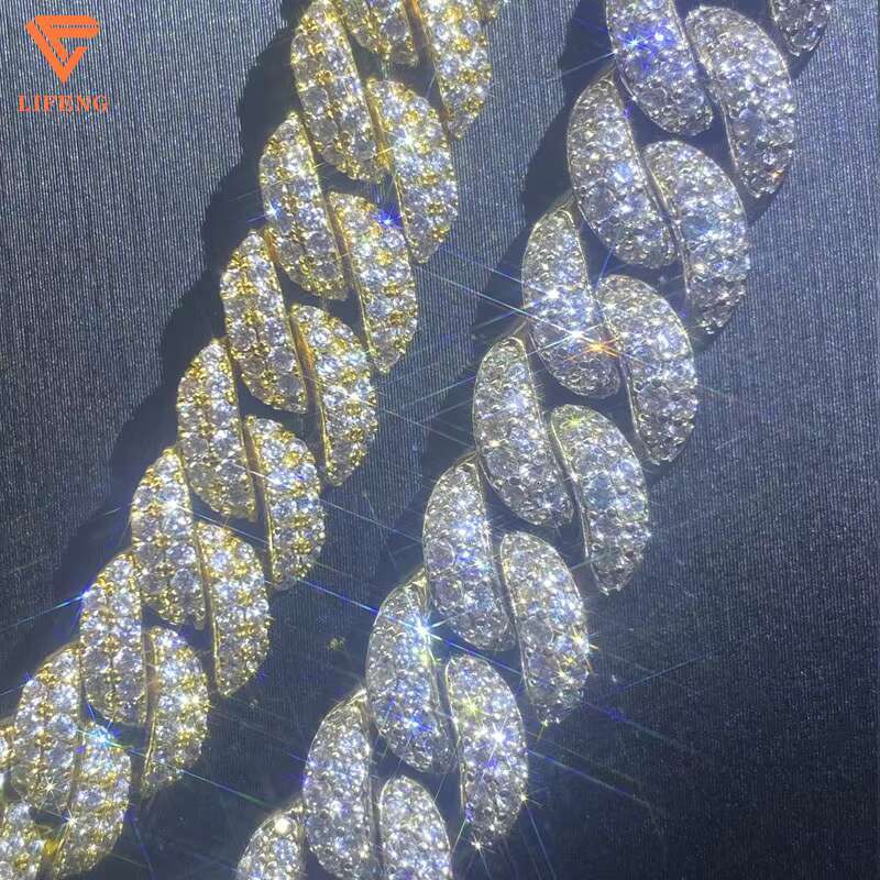 Lifeng Jewelry Hip Hop Cuba Link Chain Full Round VVS Moissanite Diamond Miami Iced Out Cuban Chain Necklace for Hiphop Men