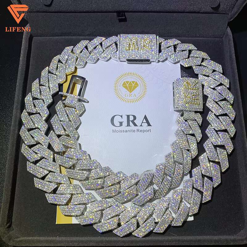 Lifeng Customizable 16mm VVS Moissanite Ice Necklace Silver Miami Cuban Chain with Diamond for Men Custom Jewelry