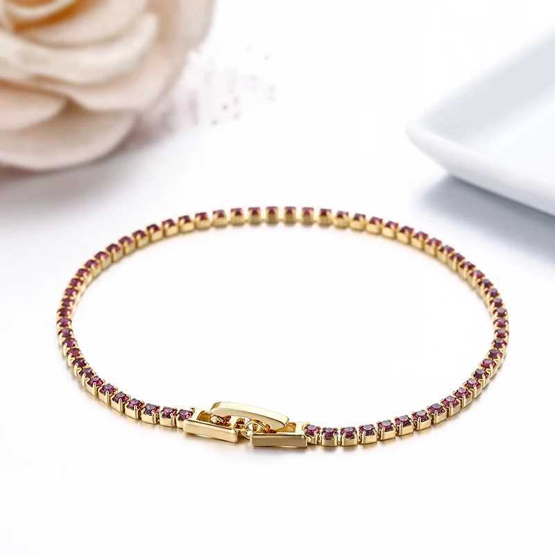 9colors 2mm 15-17cm+2cm Thin CZ Stones Chain Tennis Bracelet For Women Girls Jewelry Brass Yellow Gold Color Womens Bracelet XJ250707