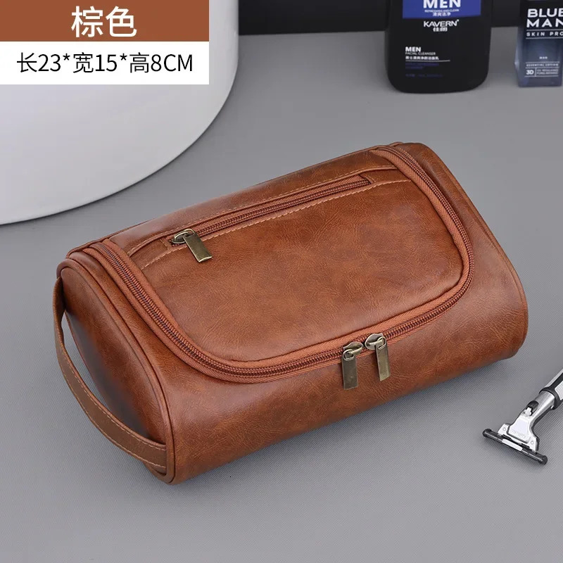 High Quality Travel Toiletry Bag For Women Men Retro PU Leather Cosmetic Bags Female Waterproof Travel Makeup Bag 250701