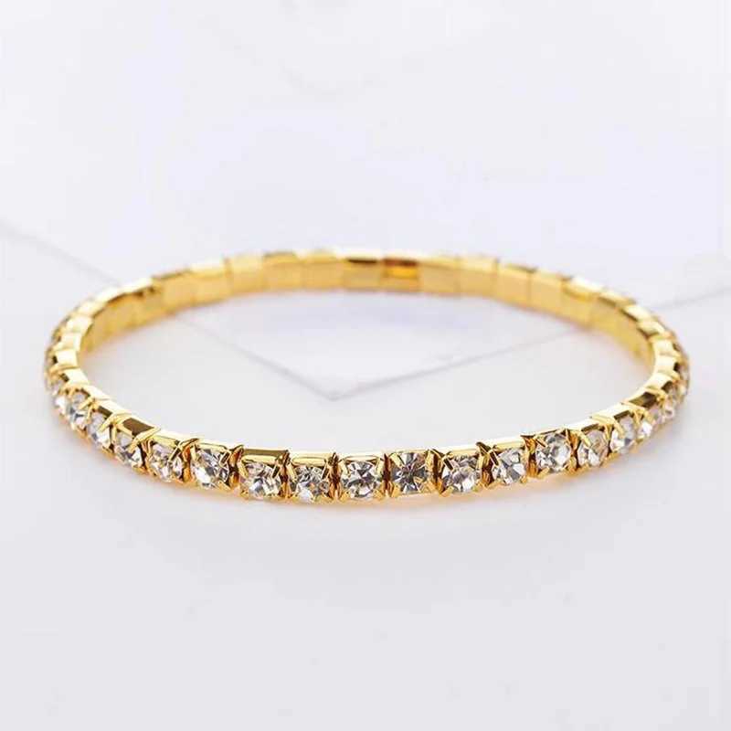 Women Crystal Bangles Rhinestone Elastic Round Bracelets for Women Gold Color Wrist Accessories Fashion Wedding Jewelry XJ250707