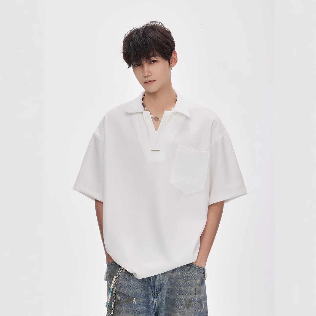 270g Lelis Fake Two-piece Polo Collar Short Sleeve T-shirt For Men Summer Loose American Style Trendy Designer Short Sleeves Brand Half Sleeve Tee