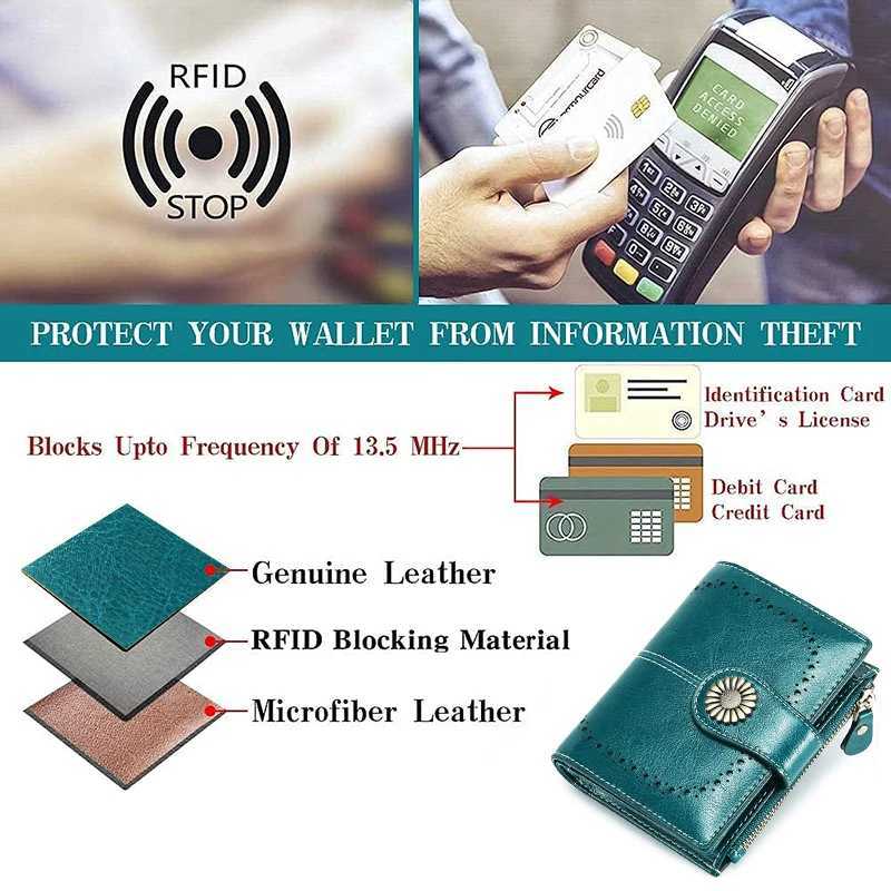 Genuine Leather Fi RFID Wallet Wen Cluh Holder Ladies Zipper Cluh Bag short Wallet Casual Coin Purse Y250707