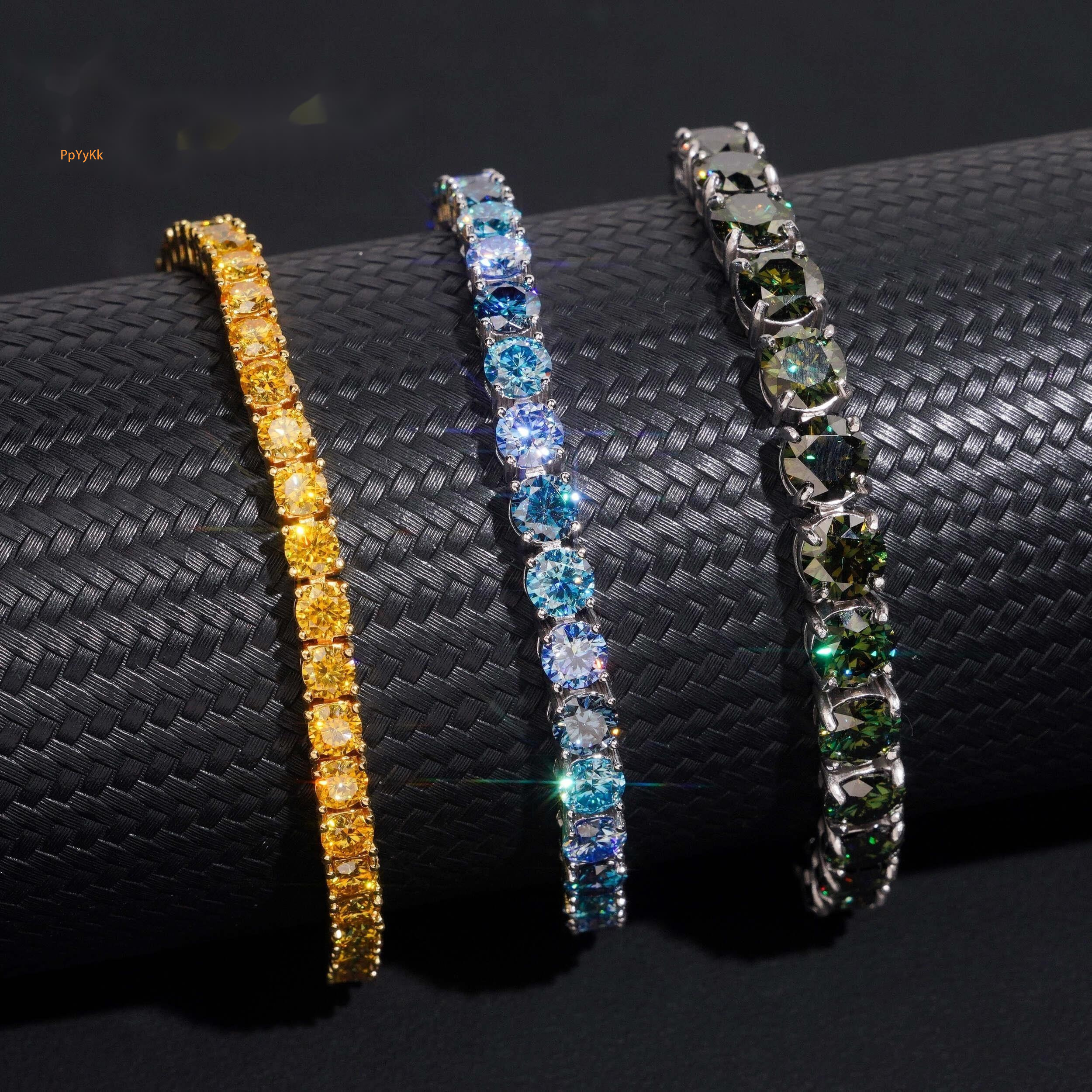 Classic Design GRA Certified 4mm 5mm 6.5mm Colorful Moissanite Hip Hop 925 Silver Tennis Bracelet