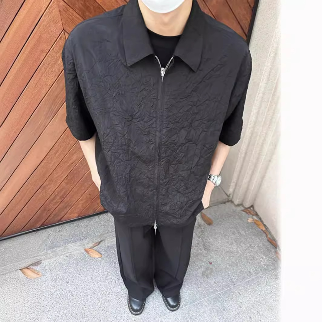 European And American Hip Hop Jacket For Men, Designer Short Sleeves Trendy High-end Texture Lapel Shirt, Short Sleeve, Cool Street Style Cardigan, Fi