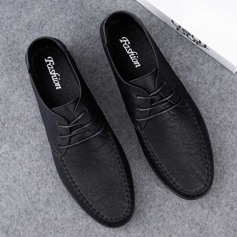 Mens Leather Shoes Soft Soles Four Seasons Plus Size Casual Leather Shoes Fion Trendy Youth Party Versatile Driving Shoes Y250707