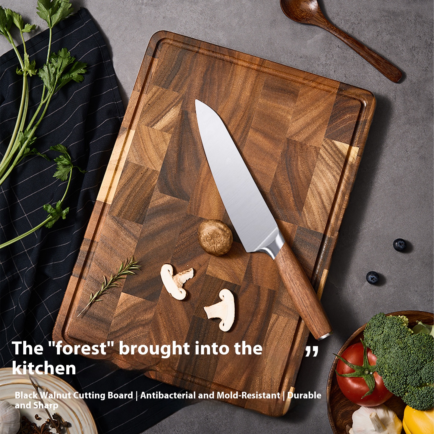 KMDO2008 New Chinese black walnut chopping board solid wood household cutting board cutting board fruit kitchen panel auxiliary antibacterial anti-mol