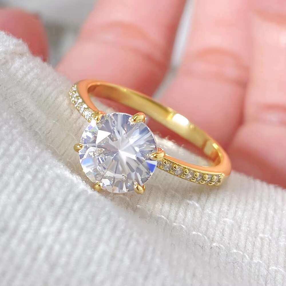 Hot Sale Classic Moissanite Ring S925 Inlaid High Quality 18K Gold Plated Fine Jewelry for Women