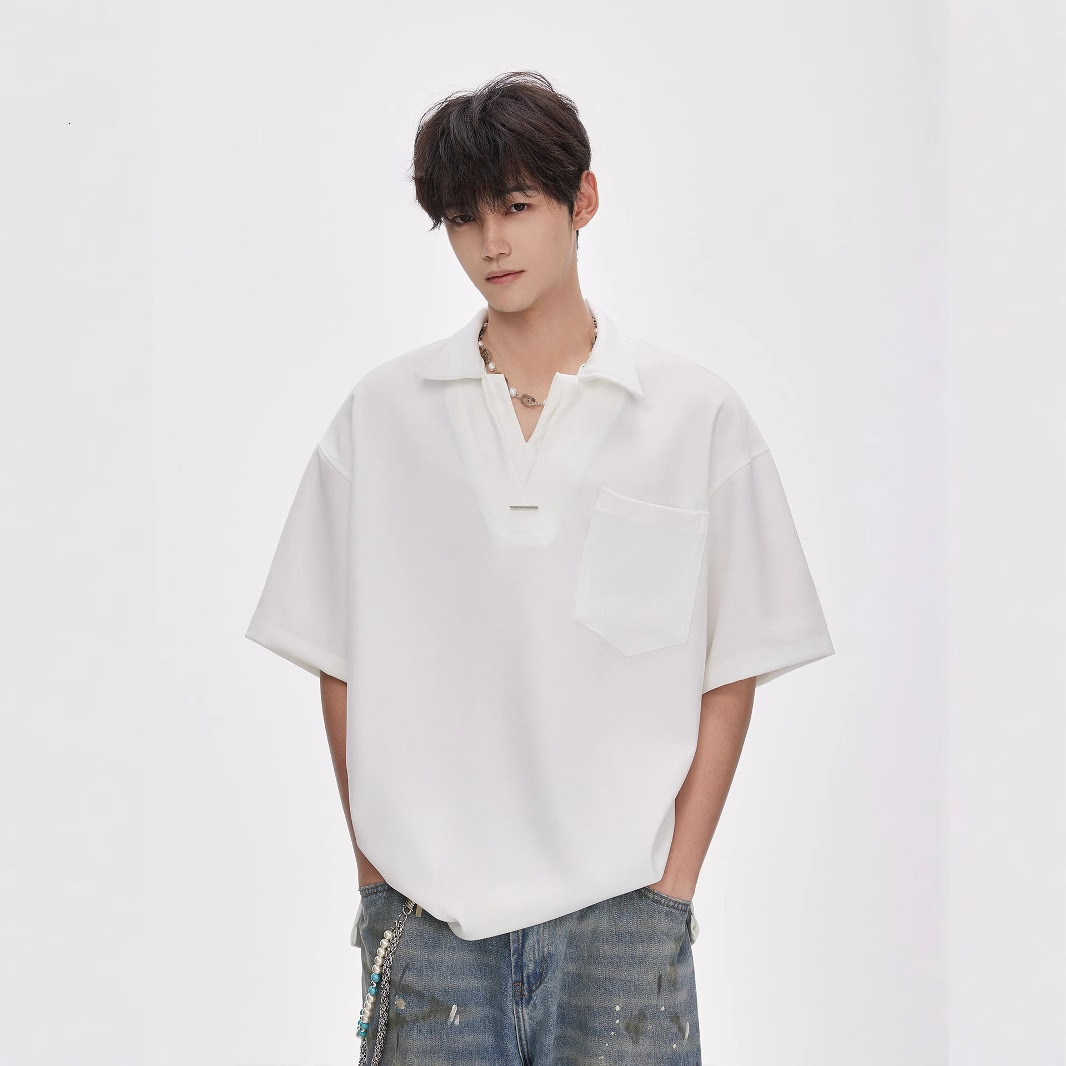 270g Lelis Fake Two-piece Polo Collar Short Sleeve T-shirt For Men Summer Loose American Style Trendy Designer Short Sleeves Brand Half Sleeve Tee