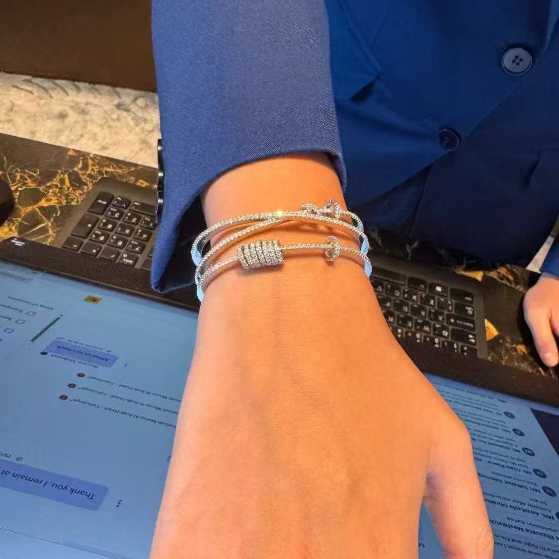 Flash Sale: Good Luck Spinning Copper Bracelet & Ring Set Inlaid with Zirconia - Ins - Famous, Trendy, Personalized Multi - Layered Circular Design fo