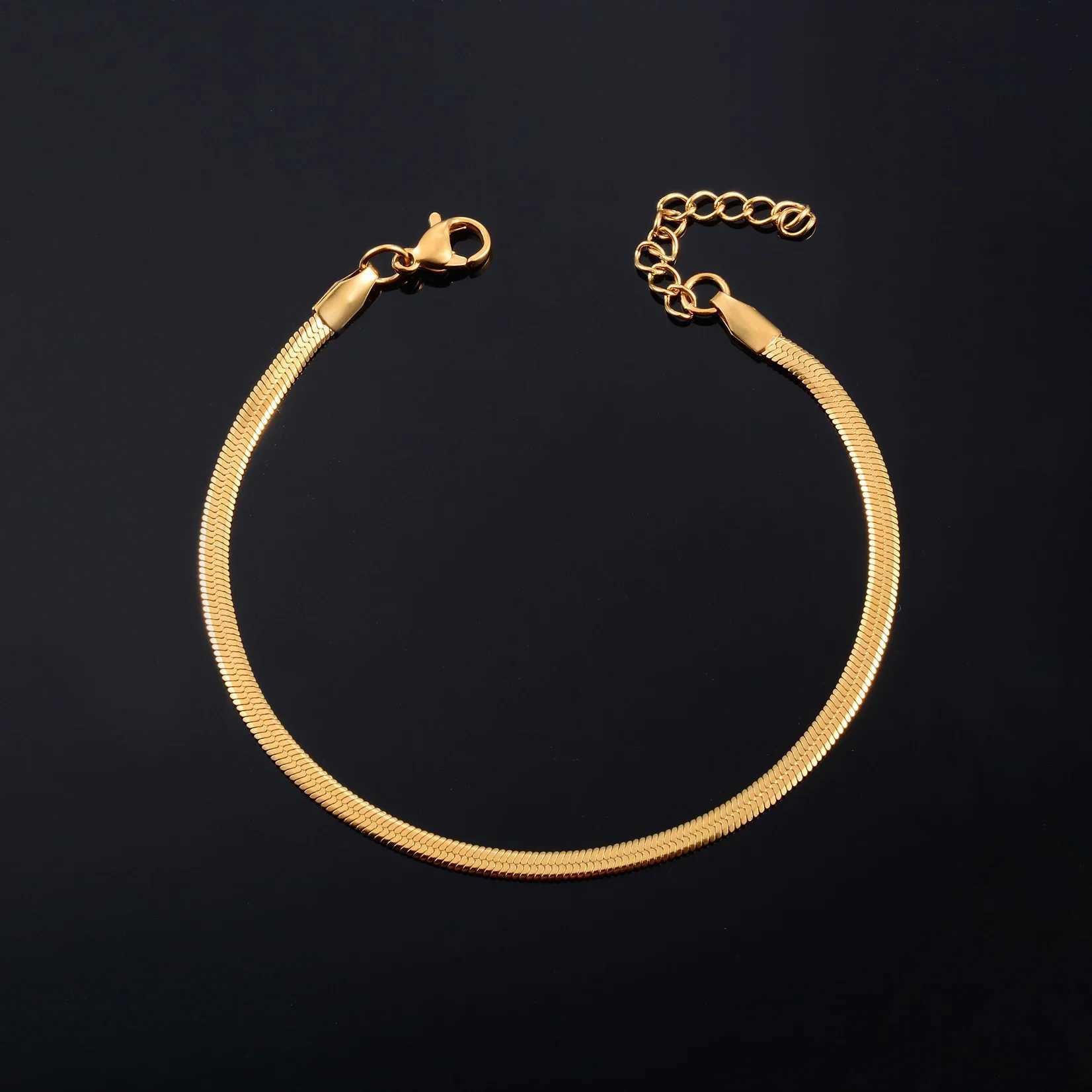 3mm 4mm Stainless Steel Flat Snake Bracelet Classic Gold Color Charm Chain Metal Jewelry for Men Women XJ250707