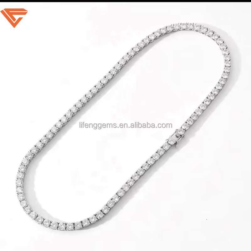Hip Hop 925 Sterling Silver 5mm White Gold Plated VVS Moissanite Diamond Tennis Chain Necklace for Men