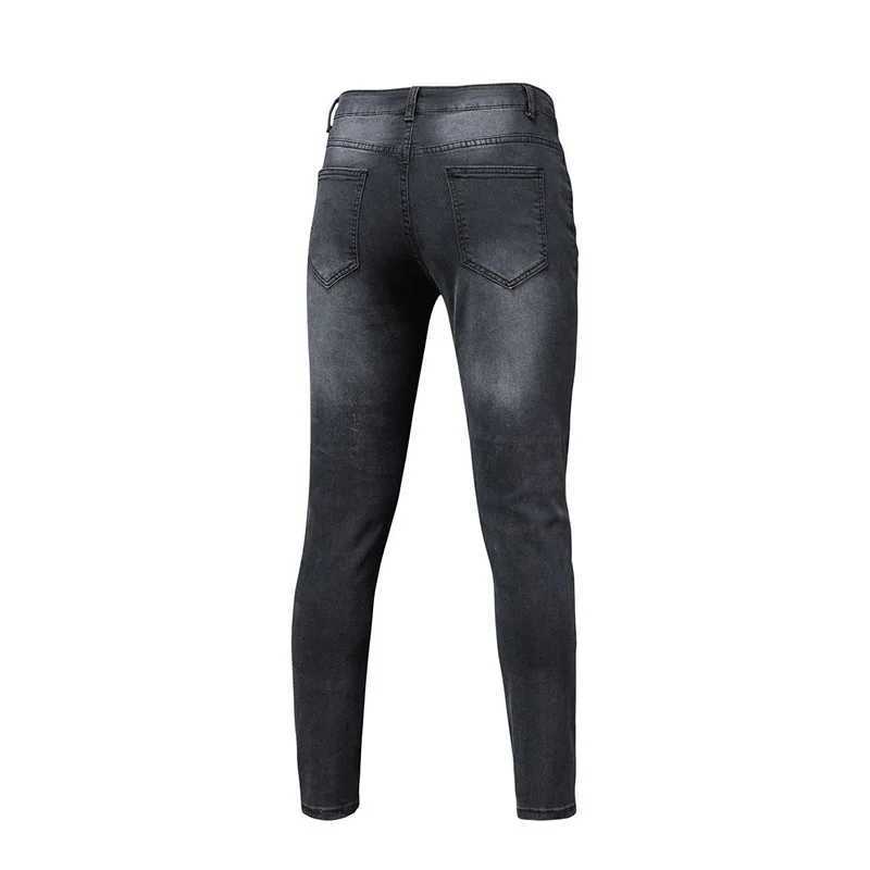 Black 90% Cotton Men Retro Wash Distressed Stretch Ripped Jeans Tight Hole PATCH Denim Pantalones Printing Zipper JoggersXJ250707