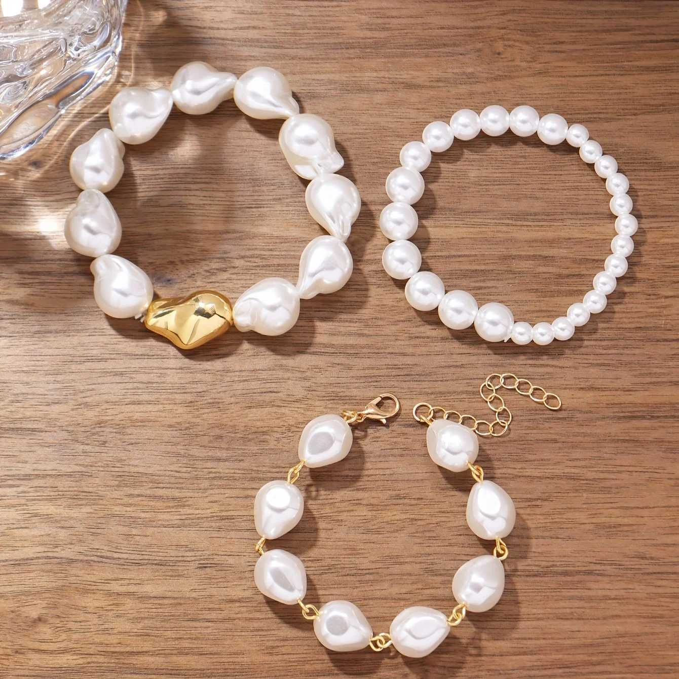 Exquisite luxury imitation pearl bead womens bracelet set banquet jewelry XJ250707