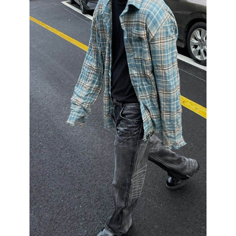 Flannel Cleanfit Plaid Shirt Men's Spring And Autumn American Retro Vintage Shirt Designer Short Sleeves Couple's Jacket