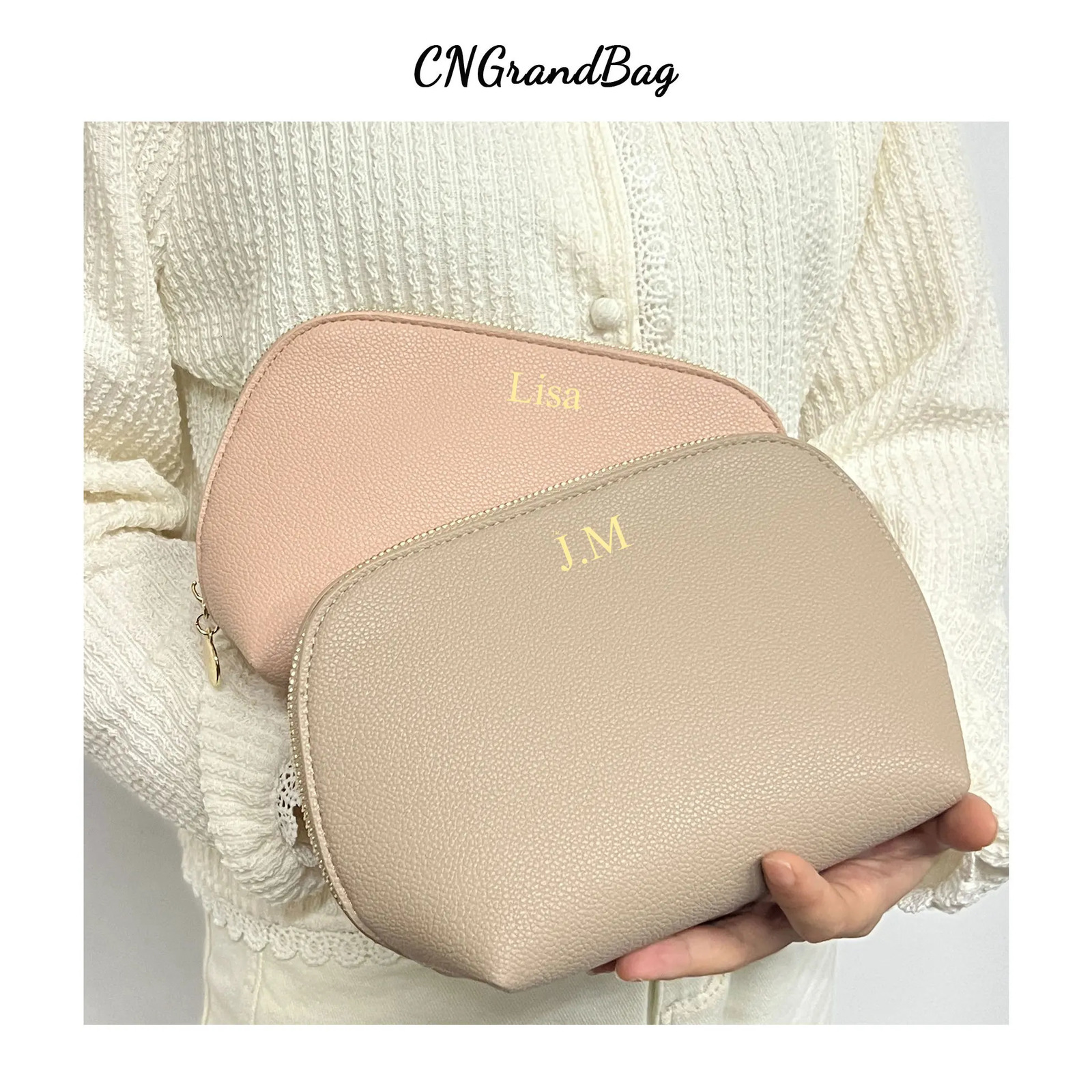 Customized Letters PU Leather Half Round Shell Makeup Bag Large Capacity High Beauty Travel Portable Womens Cosmetic Bag 250701